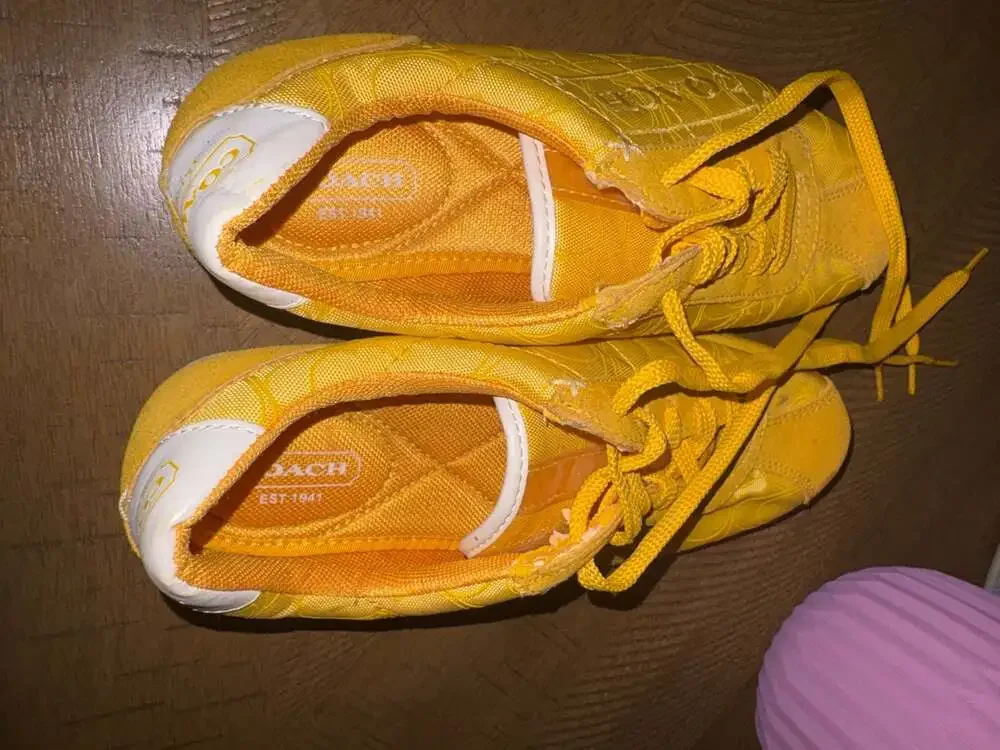 Coach Patti Signature Logo Yellow Lace-Up Sneakers
